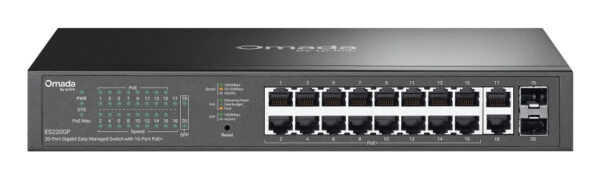 SWITCH TP-LINK Omada 20-Port Gigabit Easy Managed Switch with 16-Port PoE+, 250W buget POE, carcasa metalica „ES220GP” (timbru verde 2 lei)