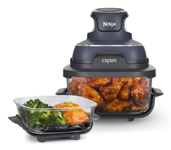 Friteuza cu aer cald Ninja CRISPi 4in1 FN101, PowerPod 1700W, 3.8L/1.4L, 2 recipiente sticla termorezistenta TempWare, 2 placi cu invelis ceramic Crisper Plate, 2 capace pentru depozitare (Albastru) „FN101EUGY” (timbru verde 4 lei)
