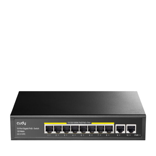Switch Cudy GS1010PE, 10 porturi, 10/100/1000, PoE 120W, 2 x porturi Uplink „GS1010PE” (timbru verde 2 lei)