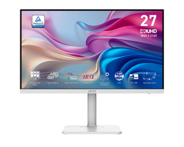 Monitor IPS LED MSI 27″ Modern MD272UPHW, UHD (3840 x 2160), HDMI, DisplayPort, Boxe, Pivot (Alb) „Modern MD272UPHW” (timbru verde 7 lei)