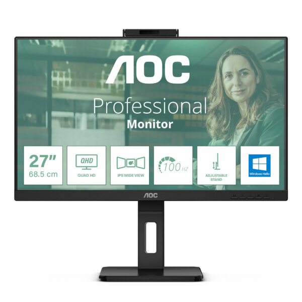 Monitor IPS LED AOC 27″ Q27P3CW, QHD (2560 x 1440), HDMI, DisplayPort, Boxe, Pivot (Negru) „Q27P3CW” (timbru verde 7 lei)