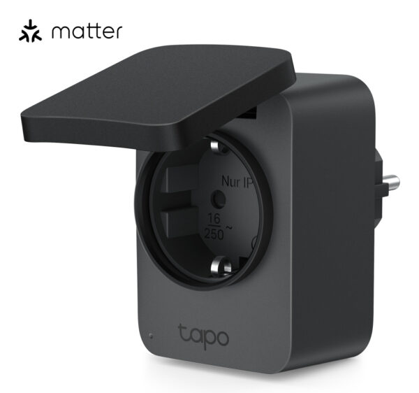 PRIZA inteligenta TP-LINK exterior, design compact, certificare Matter, Schuko x 1, cu monitorizarea energiei, conectare prin Schuko (T), 16 A, programare prin smartph, BT, WiFi, negru „Tapo P410M” (timbru verde 0.18 lei)