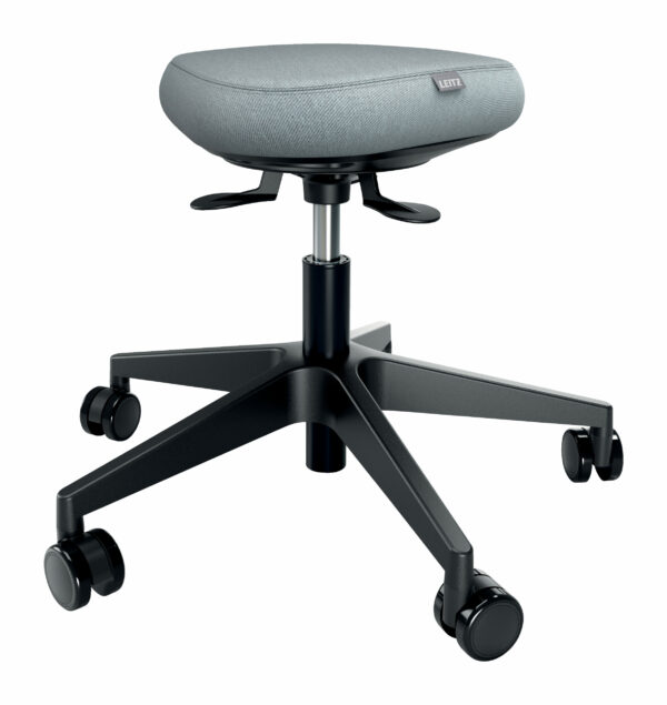 SCAUN ergonomic Leitz Ergo, pozitie sezut/ in picioare, inaltime reg 46-60 cm, 600x600x470 mm, baza rotunjita pt. rotire/ leganare, sezut din spuma, roti pivotante, gri, „65770095”