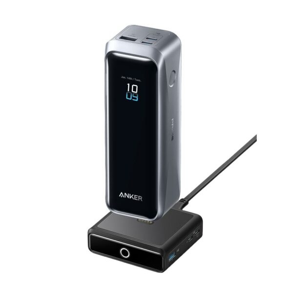 POWER BANK Anker 20.000 mAh, 220W, max 100W input, max 140W output per port USB-C Power IQ 4.0, 2 x USB-C, 1x USB-A(output), display inteligent, 510g, gri, „A110BH11” (timbru verde 0.98 lei) – 194644239350