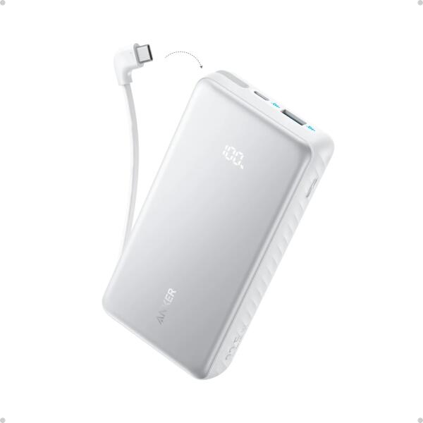 POWER BANK Anker 20.000 mAh, 22.5W Fast charge, 1 x USB-C, 1 x USB-A, afisaj electronic, cablu USB-C inclus, 392, alb, „A110EH21” (timbru verde 0.98 lei) – 194644276652