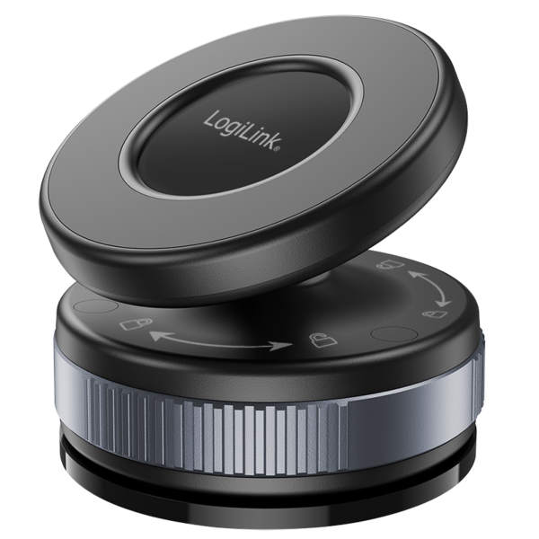 CAR HOLDER LOGILINK, magnetic, blocare prin rasucire si ventuza, rotire 360 grade, multi-suprafete, negru, „AA0197”