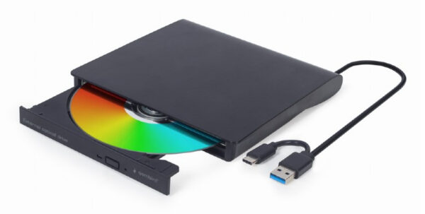 DVD-RW extern, GEMBIRD, interfata USB 2.0 + USB 3.1, negru, „DVD-USB-031” (timbru verde 0.8 lei)