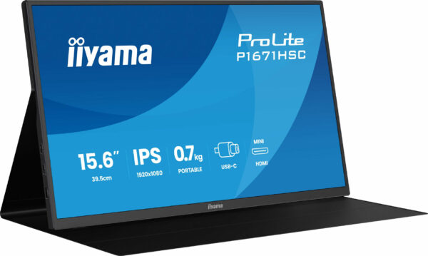 Monitor Portabil IPS LED Iiyama 15.6″ P1671HSC-B1, Full HD (1920 x 1080), Mini HDMI (Negru) „P1671HSC-B1” (timbru verde 7 lei)