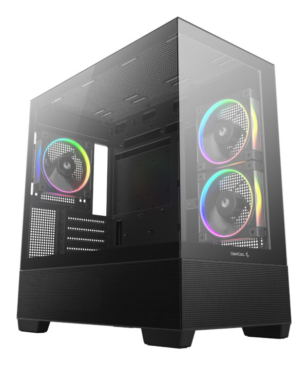 CARCASA DeepCool „CG380”, middle tower, gaming, fara sursa, suporta 9xfan, 3xfan inclus, PSU shroud, USB Type-C x 2, USB 3.2 gen 1 x 2, audio+mic, 5 sloturi expansiune, negru, „R-CG380-BKAGM3-G” (timbru verde 0.24lei)