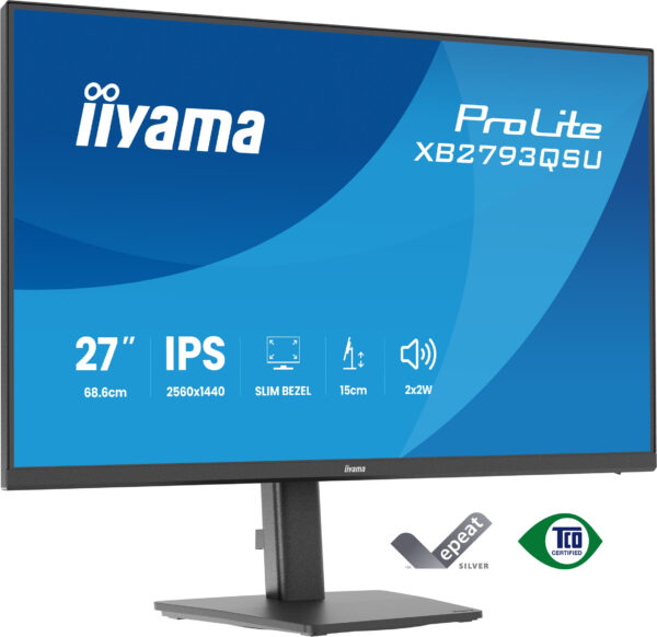 IIYAMA Monitor LED XB2793QSU-B1 27″ 2560 x 1440 75Hz IPS 350cd 1ms HDMI DP USB HUB height, swivel, tilt, pivot Pro „XB2793QSU-B1” (timbru verde 7 lei)