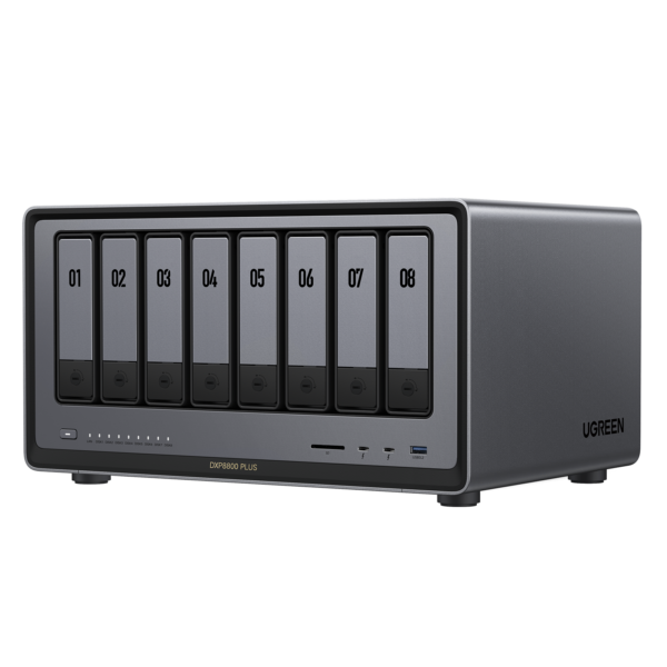 NAS Ugreen „DXP8800Plus”, CPU i5 4.40 GHz, RAM DDR5 8Gb max 64Gb, SATA 24Tx6 si M.2 8Tx2, LAN 10Gbx2, 2xThunderbolt4, 2xUSB3, HDMI 2.1 8K, card reader, „35127B” (timbru verde 7 lei) – 6941876267545