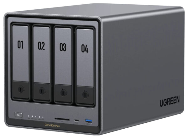 NAS Ugreen „DXP4800Plus”, CPU 4.40 GHz, RAM DDR5 8Gb max 64Gb, SATA 24Tx4 si M.2 8Tx2, LAN 2.5Gbx1 si 10Gbx1, 2xUSB2.0, 2xUSB 3, 1xTypeC 3.2Gen2, HDMI 2.0 4K, card reader, „35261” (timbru verde 7 lei) – 6941876232611