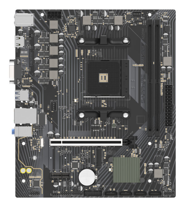 Placa de baza Sapphire „A520M-E”, skt. AM4, chipset AMD A520, mATX, 2 x DDR4 max. 64 GB, USB 3.2 gen 1 -A x 2, USB 2.0 x 1, 4 x SATA, 1 x M.2, PCIe 3.0, HDMI, VGA, „52119-04-40G”