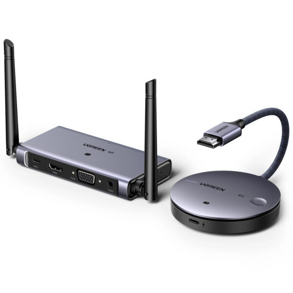 TRANSMITER SI RECEIVER wireless HDMI Ugreen, „CM586” transmiter 1 x HDMI (T), 1 x USB Type-C (M) si receiver 1x USB Type-C (M) 1 x HDMI (M) 1 x jack (M), 4K la 30Hz, raza actiune 50m, gri „90909A” (timbru verde 0.08 lei) – 6941876230228