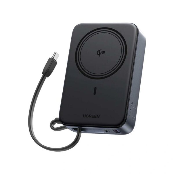 POWER BANK Ugreen „PB567”, 20000mAh, 30W PD3.0 , 1 x USB, 1 x USB Type-C, incarcare magnetica 15W, 1 x USB Type-C cablu integrat, gri, „55450B” (timbru verde 0.98 lei)