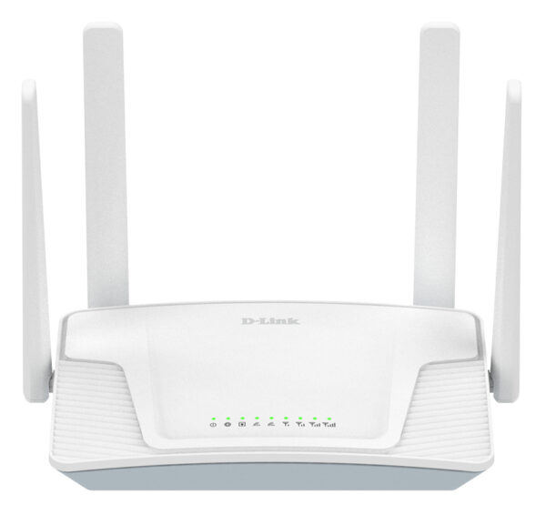 ROUTER D-Link 4G LTE AX1500 Wi-Fi 6, 1 x nano SIM Card slot, 1 x Gigabit Ethernet WAN/LAN, 3 x Gigabit Ethernet LAN, 4 antene externe, dual band 2.4/5 GHz, Wi-Fi 6, alb „G416C” (timbru verde 2 lei)