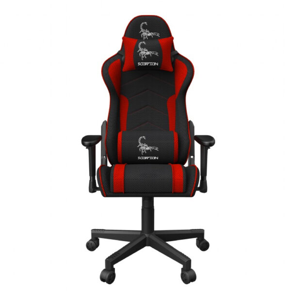 SCAUN GAMING GEMBIRD, ergonomic, reglabil inaltime, rotatie 360 gr, black & red sport, brate ajustabile, greutate max. 136kg, perna tetiera, perna lombara, dimensiuni 52*80*125~133.5cm „GC-SCORPION-01X”