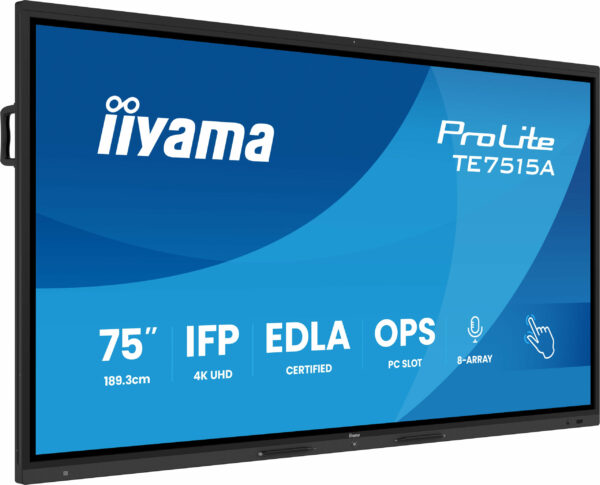 Iiyama ProLite TE7515A-B1AG – 75″ Diagonal Class (74.5″ viewable) LED-backlit display interactive digital signage with touchscreen / 8-microphone / 4K UHD (2160p) 3840 x 2160 „TE7515A-B1AG” (timbru verde 7 lei)