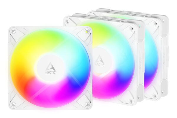 Set 3 ventilatoare Arctic „P12 Pro Reverse A-RGB (White) – 3 Pack”, 120mm, 500 – 3000 RPM, FDB, 73 cfm, 4-Pin Fan Plug + 4-Pin/3-Pin A-RGB Plug + 3-Pin Socket, alb, „ACFAN00334A” (timbru verde 0.54lei)