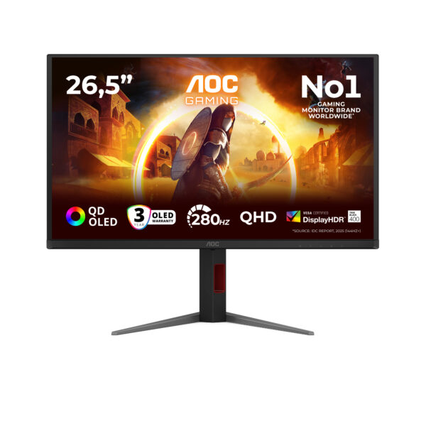 Monitor Gaming QD – OLED AOC 27″ Q27G4ZD, QHD (2560 x 1440), HDMI, DisplayPort, Pivot, 280 Hz, 0.03 ms (Negru) „Q27G4ZD” (timbru verde 7 lei)