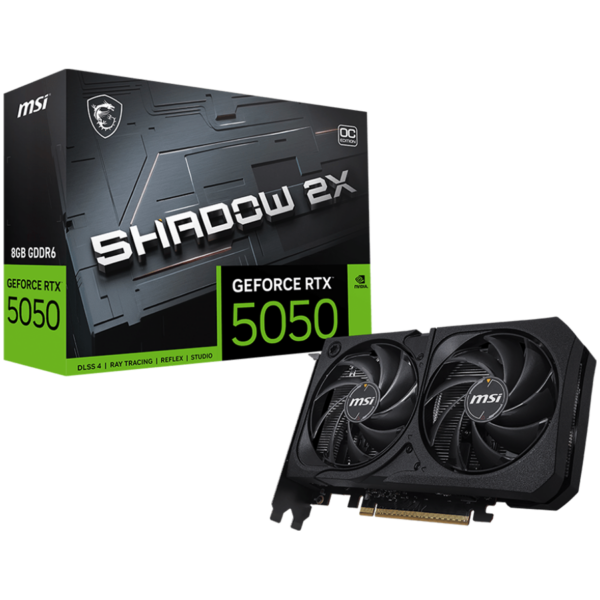 MSI Video Card NVIDIA GeForce RTX 5050 8G SHADOW 2X OC, 8GB GDDR6, 128-bit, 2602 MHz Boost,PCIe 5.0 (x8), 3x DP 2.1b, HDMI 2.1b, RAY TRACING,130W, 8-pin PCIe Power, G-SYNC, 2-Slot, 3Y „RTX_5050_8G_SHADOW_2X_OC”
