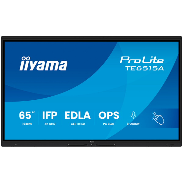 Iiyama ProLite TE6515A-B1AG – 65″ Diagonal Class LED-backlit LCD display interactive digital signage with touchscreen/8-microphone array/optional slot-in PC capability 4K UHD (2160p) 3840 x 2160 black (bezel) matte „TE6515A-B1AG” (timbru verde 7 lei)
