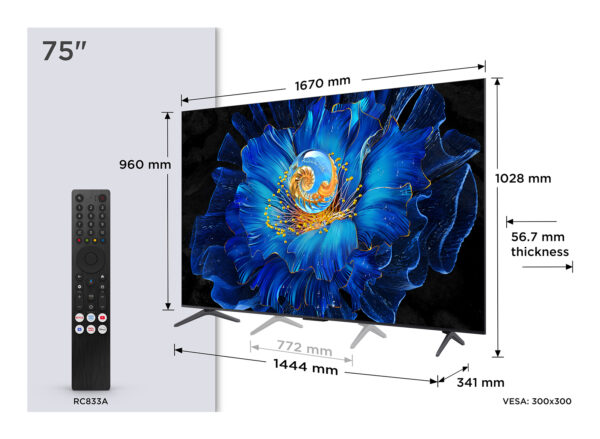 Televizor Mini LED TCL 190 cm (75″) 75C69KS, Ultra HD 4K, Smart TV, WiFi, CI+ „75C69KS” (timbru verde 15 lei)