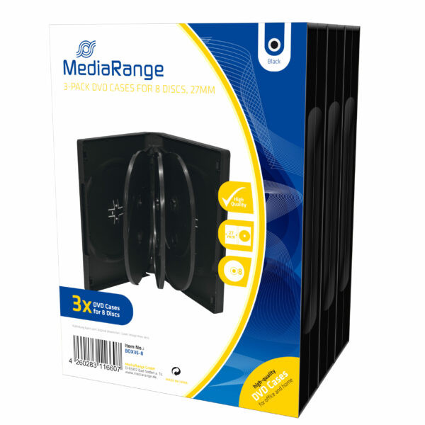 MediaRange DVD Case for 8 discs, 27mm, black, Pack 3 „BOX35-8”