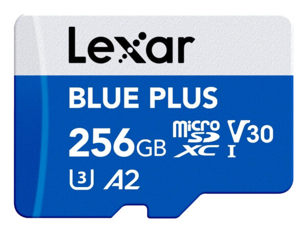 Card de memorie Lexar BLUE PLUS, microSDXC, 256GB, UHS-I, C10/A2/U3 (V30) + Adaptor SD „LMSBLPL256G-BNANG” (timbru verde 0.03 lei)