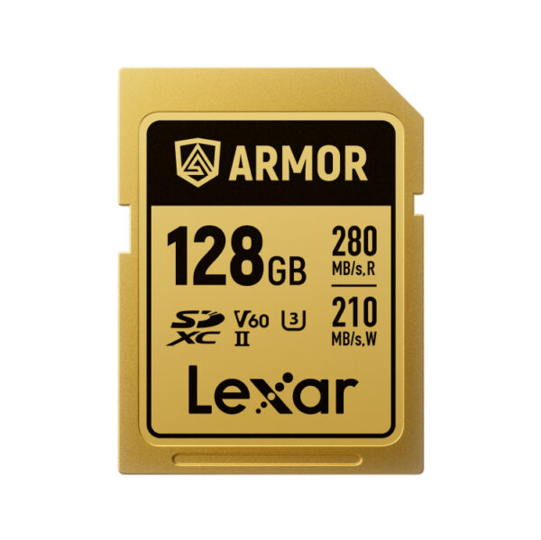 Card de memorie Lexar ARMOR Gold LSDAMGL128G-RNNNG, 128GB, SDXC, UHS-II U3, V60, Inox, IP68 „LSDAMGL128G-RNNNG” (timbru verde 0.03 lei)