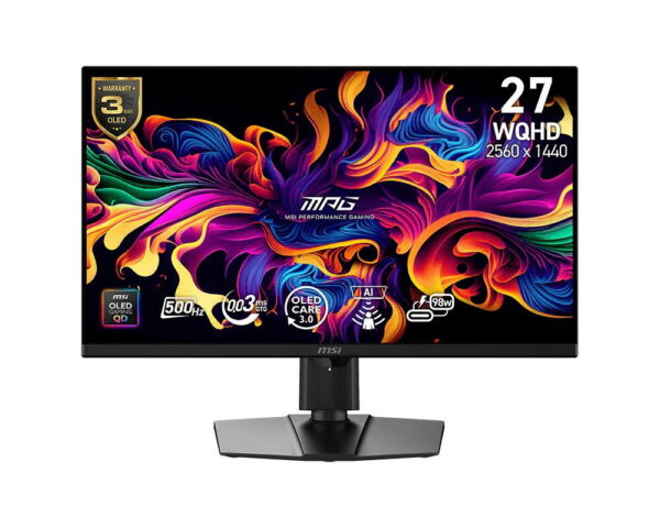 Monitor MSI MPG 271QR QD-OLED X50, 26.5″, QD-OLED, WQHD, 2560×1440, HDMI, DisplayPort, 98W PD, AMD FreeSync Premium Pro, Pivot, 500Hz 0.03ms, Negru „MPG 271QR QD-OLED X50” (timbru verde 7 lei)
