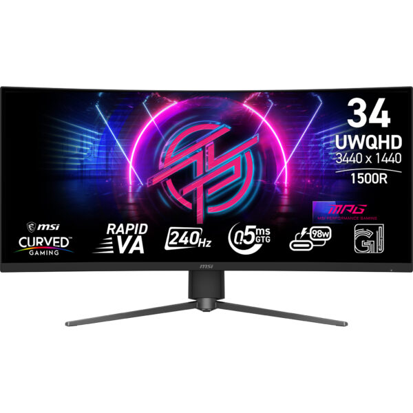 Monitor Gaming Rapid VA LED MSI 34″ MPG 346CQRF X24, UWQHD (3440 x 1440), HDMI, DisplayPort, Ecran Curbat, 240 Hz, 0.5 ms (Negru) „MPG 346CQRF X24” (timbru verde 7 lei)