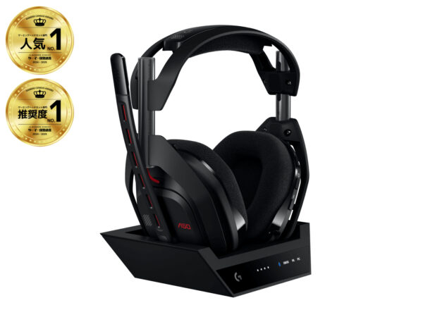 Casti Gaming Wireless Logitech ASTRO A50 Gen 5 + Statie cu PLAYSYNC Audio, LIGHTSPEED/USB, Autonomie 24 ore, Microfon, Multiplatforma (Negru) „939-002224” (timbru verde 0.18 lei)