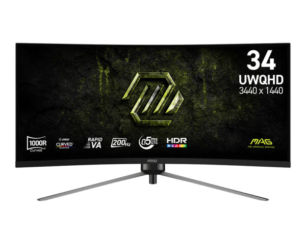 Monitor Gaming Rapid VA LED MSI 34″ MAG 345CQRF E20, UWQHD (3440 X 1440), HDMI, DisplayPort, Ecran curbat, 200 Hz, 0.5 ms (Negru) „9S6-3DD14H-030” (timbru verde 7 lei)