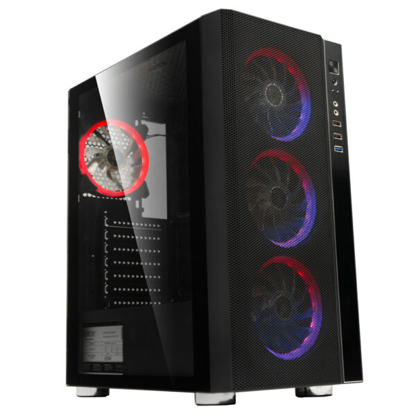 CARCASA SPACER – gaming, Middle Tower, ATX, „RAINBOW”, fara sursa, sticla securizata, fara ventilatoare, USB 2.0 x 2, USB 3.0 x 1, HD-Audio, mesh, panou frontal plasa metalica+aluminiu, „SPCS-GC-RAINBOW-NF”