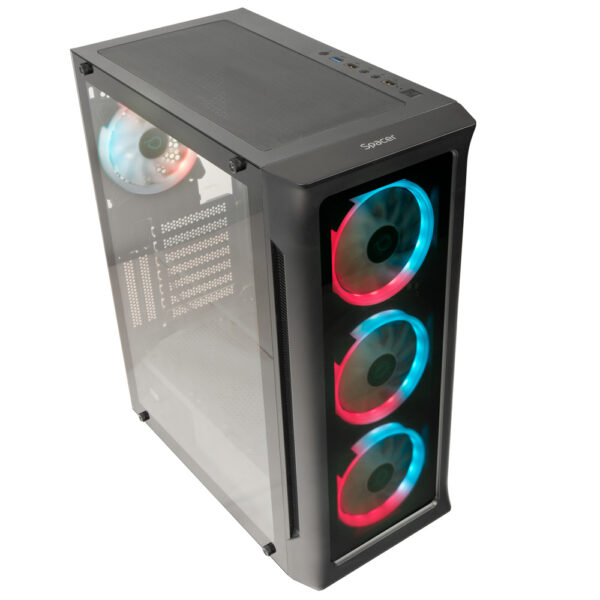 CARCASA SPACER – gaming, Middle Tower, ATX, „SHIELD”, fara sursa, sticla securizata, fara ventilatoare, USB 3.0 x 1, USB 2.0 x 2, HD-AUdio, Jack 3.5mm x 2 ,”SPCS-GC-SHIELD-NF”