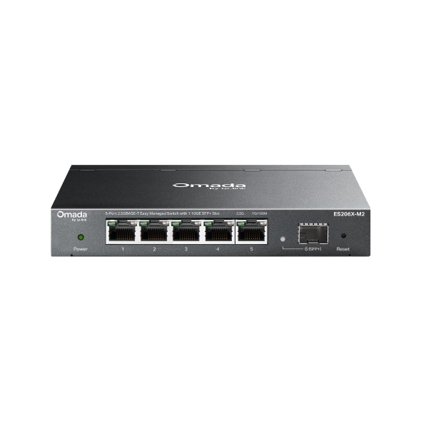 SWITCH TP-LINK Omada easy managed, 5 porturi 2.5G, 1 port SFP+ 10G, fanless, carcasa metalica „ES206X-M2” (timbru verde 0.8 lei)