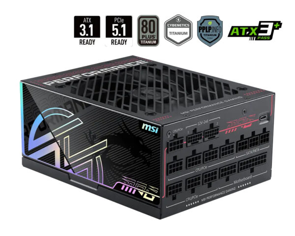 Sursa MSI MPG Ai1300TS PCIE5, 1300W, 80+ Platinum, Full Modulara, ATX 3.1, PCIe 5.1, Negru „MPG AI1300TS PCIE5” (timbru verde 2 lei)