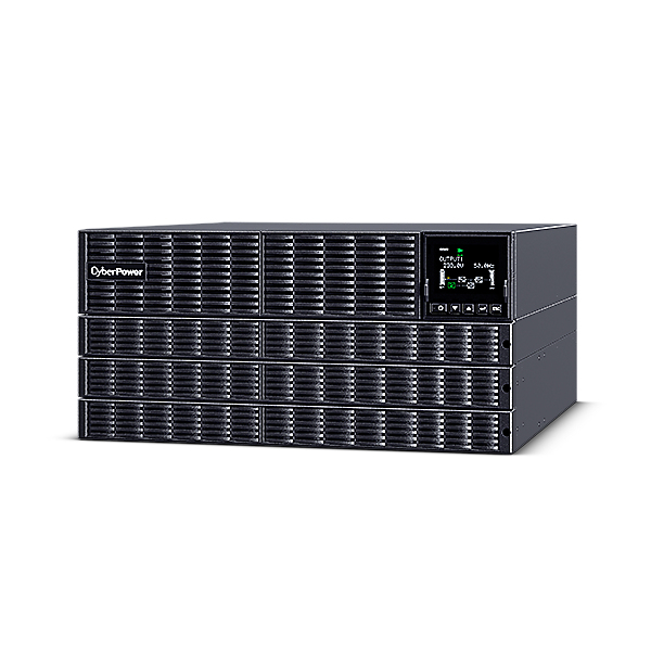 UPS CYBER POWER Online dubla conversie cu sin. pura, cu management, Rack 5U, LCD, 10000VA/10000W, 8x IEC, baterie 20x 12V/9Ah, incarcare pana la 4h, USB, RS232, slot SNMP, APFC, LCD col, EPO, EBM, GreenP, „OLS10KERT5UM” (timbru verde 88 lei)