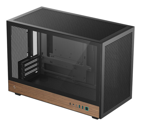 CARCASA DeepCool „CH260 WOOD”, mini tower, gaming, fara sursa, suporta 6xfan, PSU shroud, USB Type-C x 1, USB 3.1 gen1 x 2, audio+mic, 4 sloturi expansiune, negru, „R-CH260-BKNWM0-G-1”