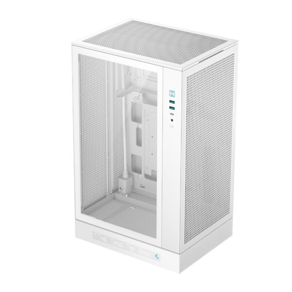 CARCASA DeepCool „CH270 DIGITAL WH”, mini tower, gaming, fara sursa, suporta 6xfan, USB Type-C x 1, USB 3.2 gen 1 x 2, audio+mic, 4 sloturi expansiune, negru, „R-CH270-WHNDM0-G-1”