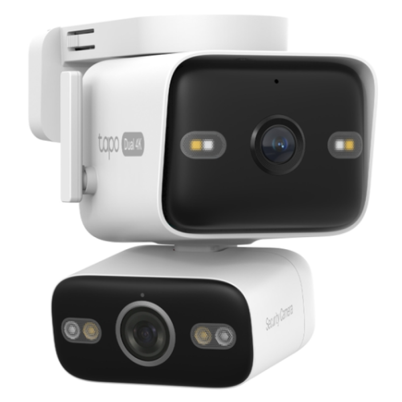 CAMERA IP Exterior TP-LINK, obiectiv dual si functie pan/tilt, 2 x 4K 3840×2160, rotatie pana la 360 grade, IP66, dist. IR 30 m, lentila fixa 2.53 mm, lentila pan/tilt 8.00 mm, 8 Mpx, RJ-45+wireless, mic, plastic, slot SD card, „Tapo C575D” (timbru v